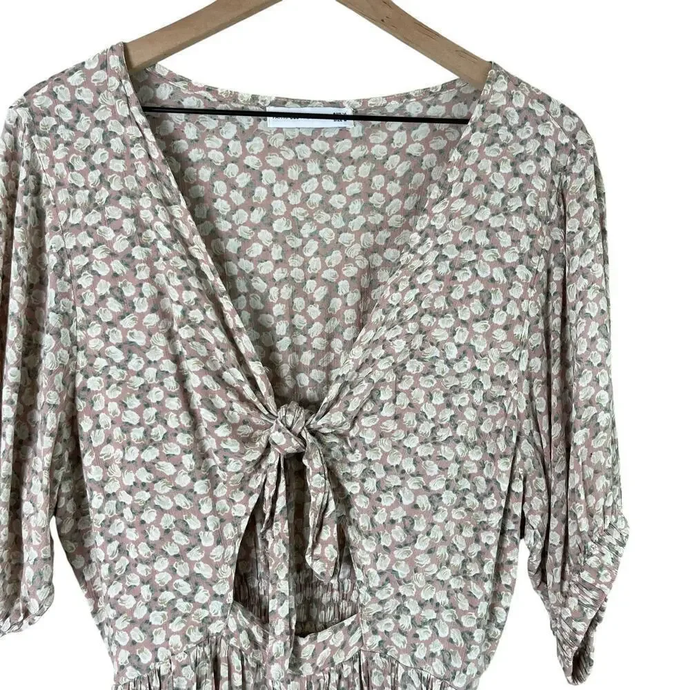 Faithfull The Brand Marigot‎ Tie-Front Dress in Pink Azalea Floral Print, Size 6